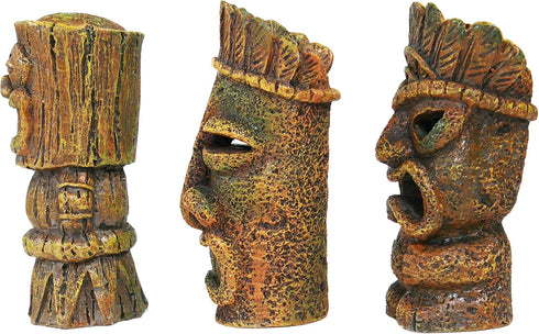Pen-Plax RRT1A 1 Piece Small Aquarium Decorative Tiki's Assorted Resin Ornament, 4"