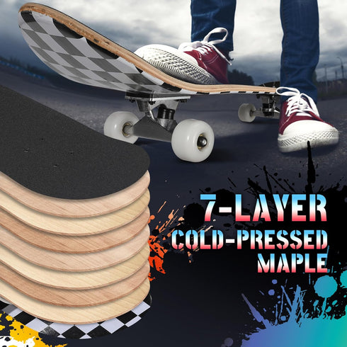 Pro Complete Skateboards 31"x8" for Beginners Girls Boys Kids Youths Teens, 7 Layers Canadian Maple