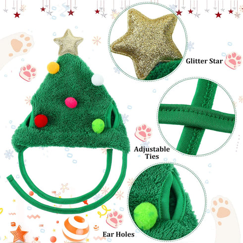 Xuniea Green Santa Dog Hat, Adjustable Antler Costume for Dogs & Cats, Cute Christmas Tree Hat for Small Pets