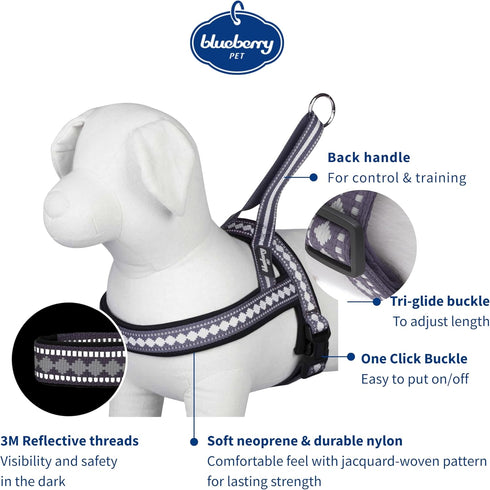 Blueberry Pet 4 Colors Soft & Comfy 3M Reflective Jacquard Padded Dog Harness, Chest Girth 30" - 38.5", Large