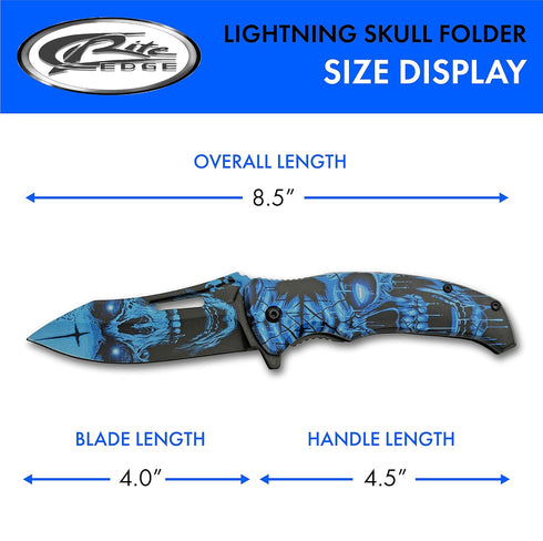 SZCO Supplies 8.5” Haunted Skull EDC Folding Knife with Pocket Clip, Blue