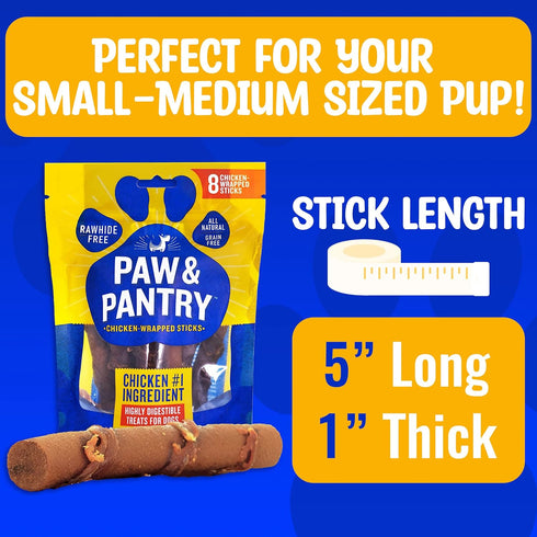 Paw & Pantry 5" Soft & Chewy USA-Chicken Wrapped Sticks for Dogs - Pack of 8, Grain-Free & Highly Digestible
