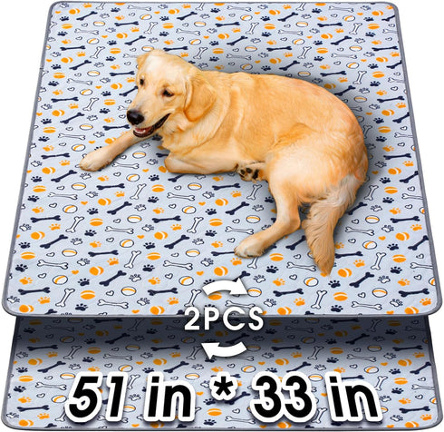 Hompet Washable Pee Pads for Dogs, 51"x33", 2-Pack Thick Heavy Absorbency Reusable,