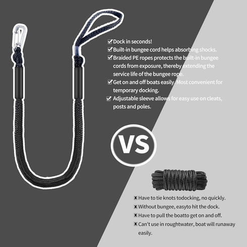 316 (2, 4 Single Hook Bungee Dock Lines Heavy-Duty Elastic Mooring Ropes for Boats, PWCs & Kayaks | Adjustable PVC