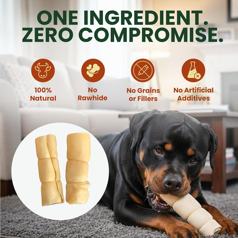 3 Pack 10 Inch Beef Cheek Rolls Extra Thick for Large Dogs Digestible Rawhide Alternative Chews, Long Lasting Dental