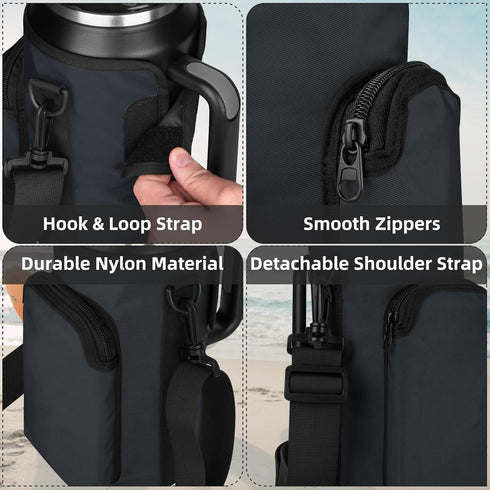 Water Bottle Carrier Bag with Phone Pocket for Stanley 30/40/64oz Tumbler, Adjustable Strap Holder Pouch