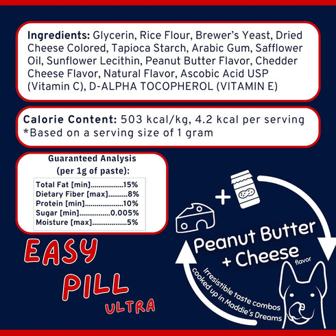 Easy Pill Ultra Pet Treat Wrap, Hypoallergenic Pocket for Dogs and Cats, Peanut Butter and Cheese Flavor