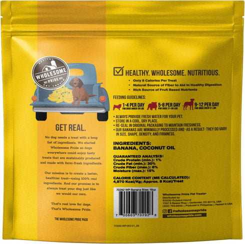 Wholesome Pride, 100% All-Natural Single Ingredient, Soft, USA-Sourced Dog Treats, Banana Bites 16oz