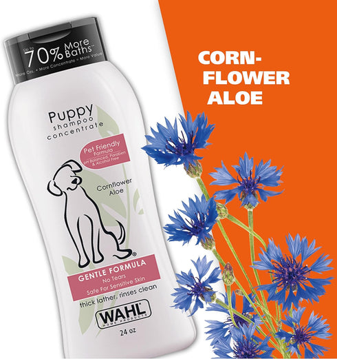 Wahl USA Gentle Puppy Shampoo, Cornflower & Aloe for Grooming Dirty Dogs - 24 Oz Model 820002A