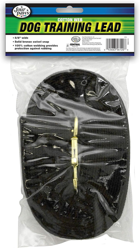 Four Paws Cotton Web Dog Training Lead, Black, 20-Foot
