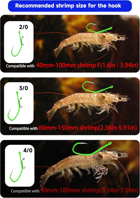 10/40 Packs Luminous Shrimp Hooks Saltwater Fishing Hooks - Premium Carbon Steel Barbed Corrosion Resistant for Big