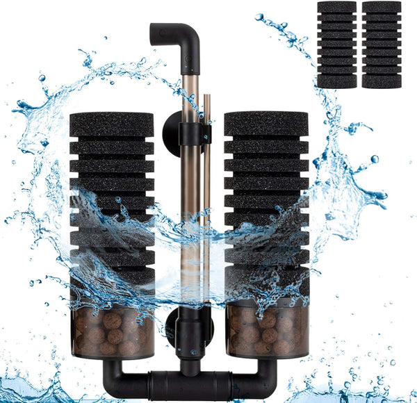 hygger Sponge Filter, Aquarium Filter Double Sponge Replaceable Media with 4 Biochemical