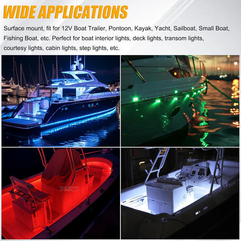6Pcs 4LED 4-color 3.8'' Sailboat PSEQT RGBW Boat Courtesy Lights, Oval Waterproof Marine Interior Deck Transom Stern