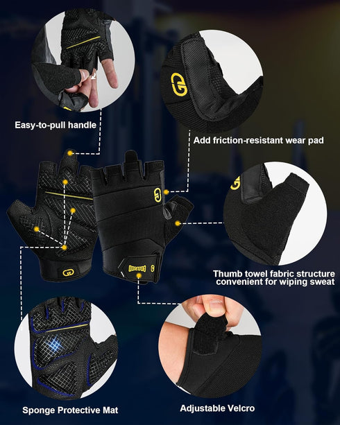 FitDA Workout Gloves for Men & Women - Fingerless Padded Weight Lifting Gloves with Non-Slip Grip & Short Wrist Design