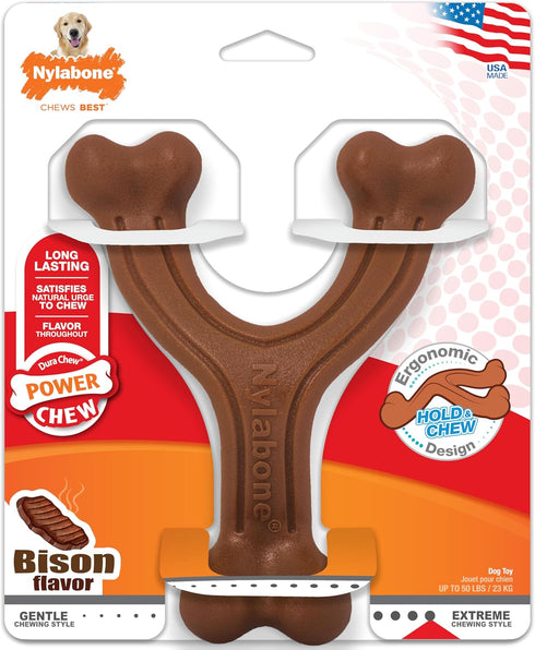 Nylabone Ergonomic Hold Wishbone Power Chew Toy for Dogs, Large - Up to 50 lbs, Bison Flavor, 1 Count