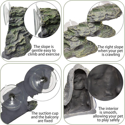 Turtle Basking Platform, Reptile Climbing Shale Resin Step Ledge Stone Aquarium Ornament with Suction Cups