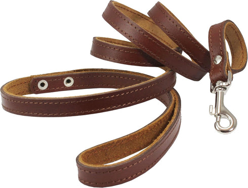 Dogs My Love 4 Ft Genuine Leather Classic Dog Leash, Brown, 9 Sizes (Xsmall, Width: 10mm - 3/8")