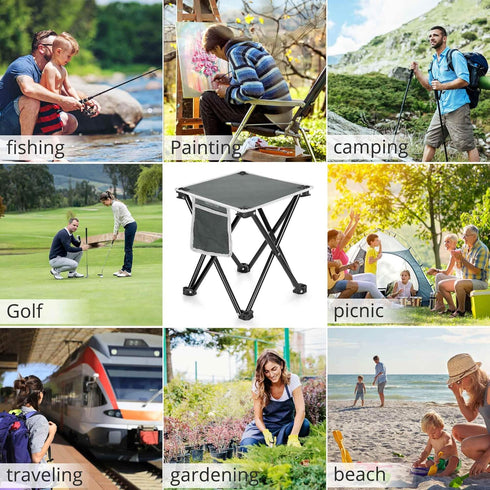 Zaboro 2 Pack 13.8 Inch 400lbs, Triple Tree Folding Camping Stool, Small Portable Lightweight Stool with Side Pocket