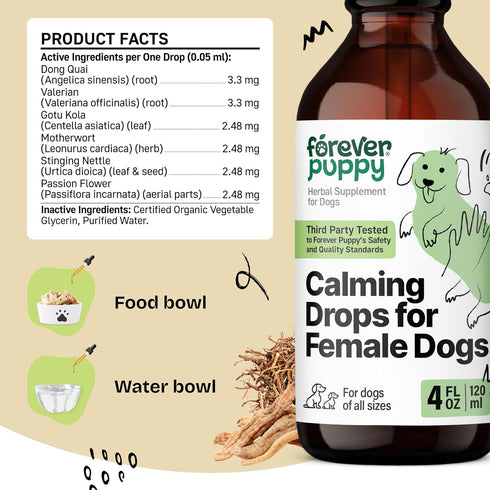 Calming Drops for Female Dogs - Valerian Root Care, Liquid Alternative to Calming Chews - 4 oz