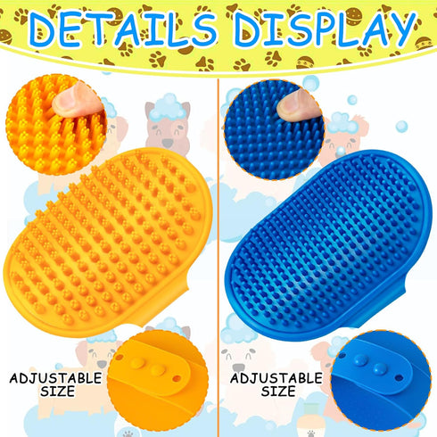 Ponpon 3PCS Dog Bath Brush with 4Pcs Dog Toothbrush, Adjustable Ring Handle Dog Shampoo Brush for Bathing