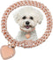 Hillban Rose Gold-Plated Diamond Dog Chain Collar with Heart Rhinestones, Personalized Name Tag for Small, Medium, and
