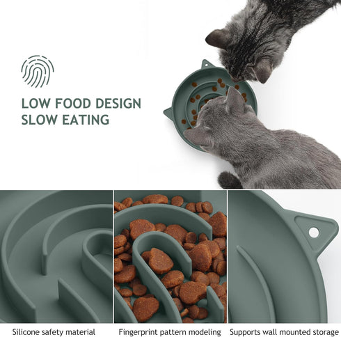Coomazy Silicone Slow Feeder Dog Cat Bowls, Interactive Puzzle Toy for Pets Food Training, Keeps Dogs Cats Busy, Prevents Puppy Kitty Overeating (Dark Green, Medium: 1.4Cup)