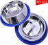 Set of 2 Etched Stainless Steel Dog Bowls, 32oz Each with Non-Skid No-Tip Silicone Ring, Easy to Clean