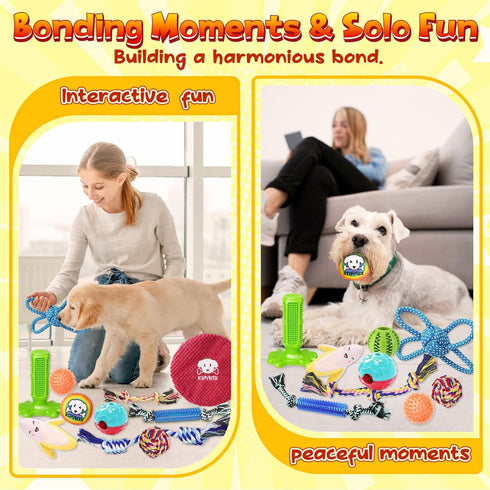 KIPRITII 25 Pack Puppy Dog Toys for Teething, Entertainment & Interaction, Chew Toys with Rope, Treat Balls & Squeaky