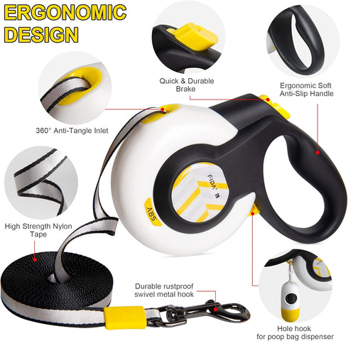 FIDA AutoBrake Retractable Dog Leash: 16 ft Heavy Duty No Pull Leash for Large Breeds, Tangle Free, Soft Grip