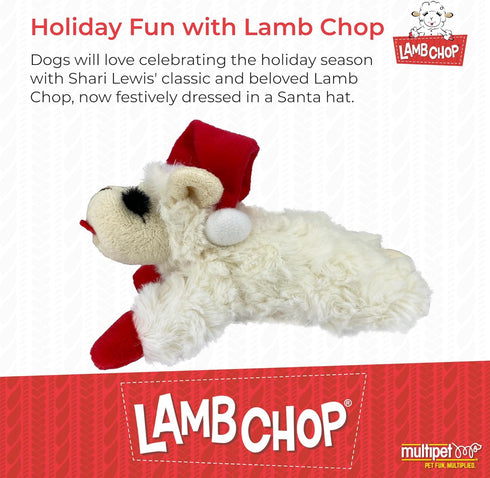 Multipet Lamb Chop Dog Plush Toy w/ Santa Hat, Extra Soft Plush, 6” Cream, Squeaky Toy for All Dogs