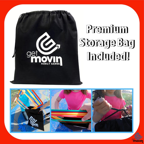 GETMOVIN SPORTS Hopscotch Squares Set - Giant 15 Inch Squares with 2 Premium Beanbags for Indoor/Outdoor Fun