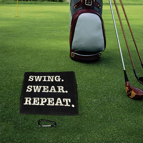 Funny Golf Towel, Swing Swear Repeat, Embroidered Golf Gifts for Men, Clip Golf Accessories