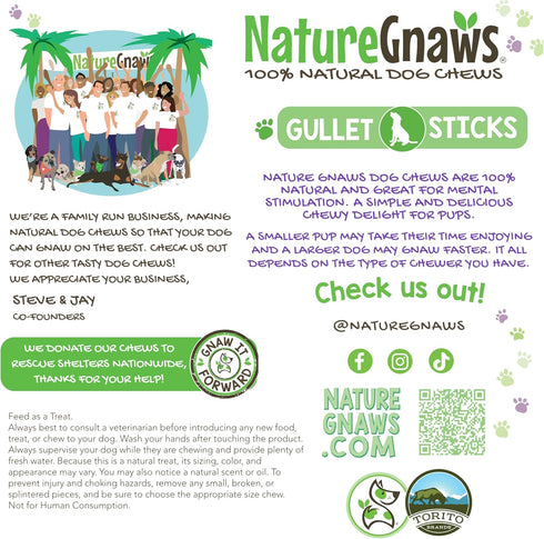 Nature Gnaws Beef Gullet Sticks for Dogs, 5-6" (15 Count), Natural Beef Jerky Stick Dog Chew Treats, Rawhide Free