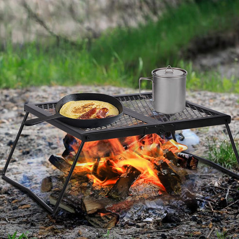 REDCAMP Heavy Duty Folding Campfire Grill Steel Grate, Portable Cooking Rack Over Fire Pit with Carry Bag