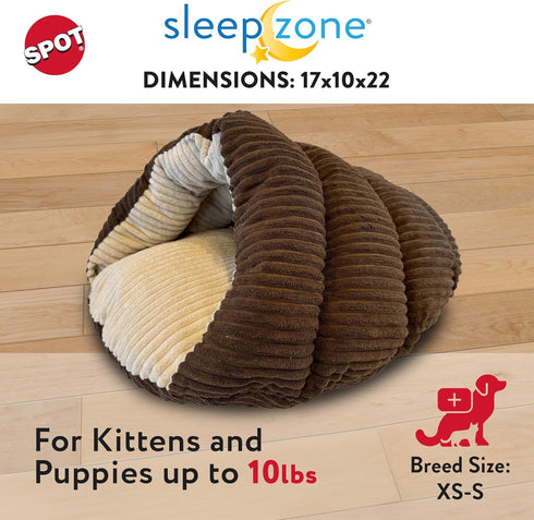 SPOT Sleep Zone Cuddle Cave - Durable, Comfortable Cat Cave Bed for Indoor Cats & Mini Dogs, Washable, Corduroy Brown,