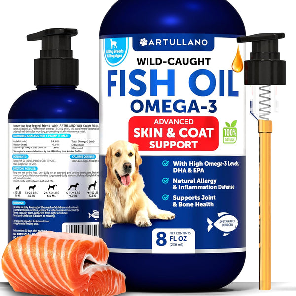 Omega 3 Fish Oil for Dogs - Better Than Salmon Oil, Liquid Fish Oil for Pets, Skin and Coat Food Supplement