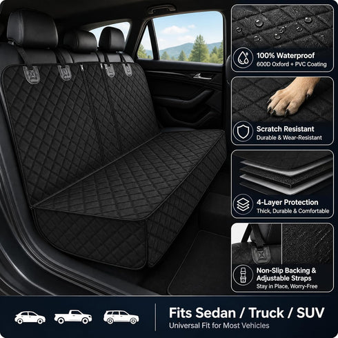 SNZ 100% 600D Dog Car Seat Cover for Back Seat, Waterproof Pet Car Seat, Oxford Backseat Covers for Dogs, Scratch Proof