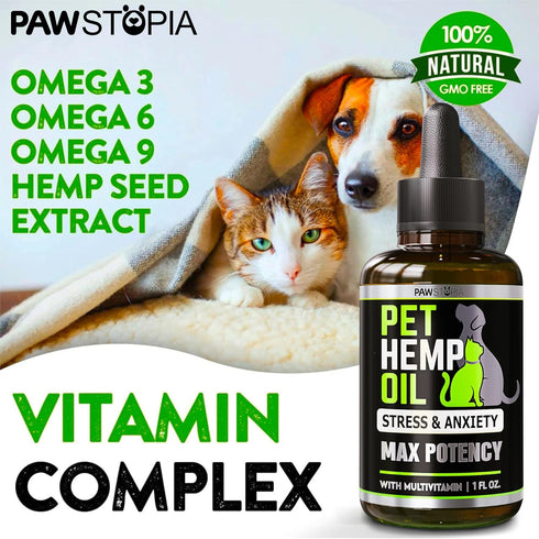 (2 Pack) Hemp Oil for Dogs and Cats - Helps with Anxiety, Pain, Stress, Sleep, Arthritis, Seizures Relief - Omega 3-6-9