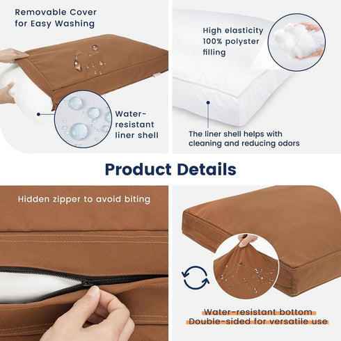 Miguel Durable Canvas Dog Bed, Waterproof with Removable Washable Cover, 14 Ounce Canvas Pillow for Large Medium Small