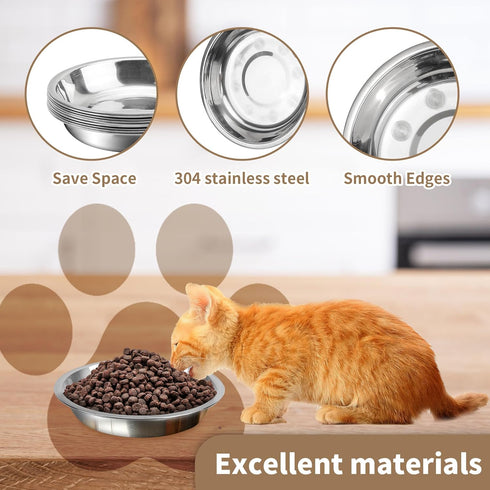 HUOIQUE 10 Pcs Stainless Steel Cat Bowls, 6.2 Inches Whisker Fatigue Cat Dishes for Food and Water