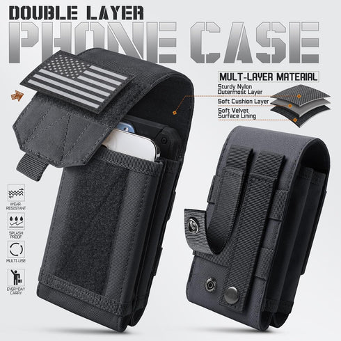 RXW Molle Phone Pouch Tactical Phone Holster Universal Dual Cell Phone Holder Utility EDC Pouch with US Flag Patch