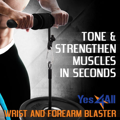 Yes4All Wrist and Forearm Blaster - Wrist Roller & Forearm Roller for Training, Fits 1-inch Standard & 2-inch Olympic