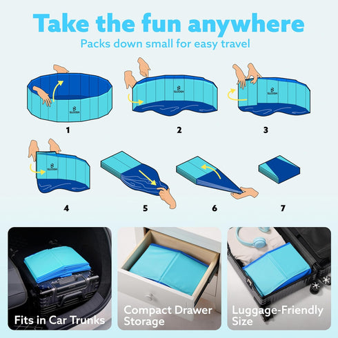 Swimming 48" 12") SLOOSH Foldable Dog Kiddie Pool - Portable Hard Plastic Doggie Pool, Anti-Slip Collapsible Pets Bath