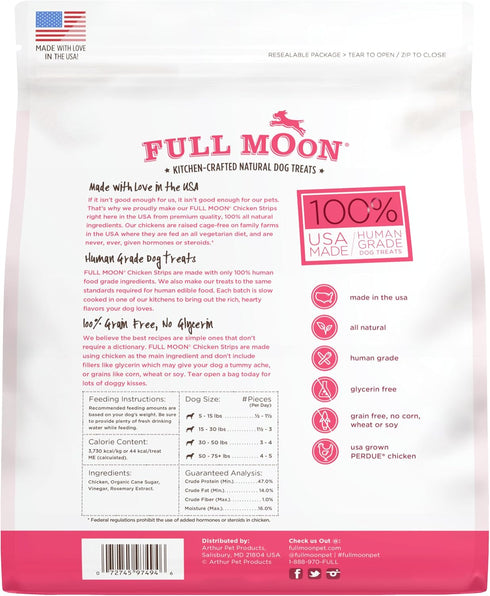 1.5 (Pack 1) Full Moon Chicken Strips Healthy All Natural Dog Treats Human Grade Made in USA Grain Free, Pound