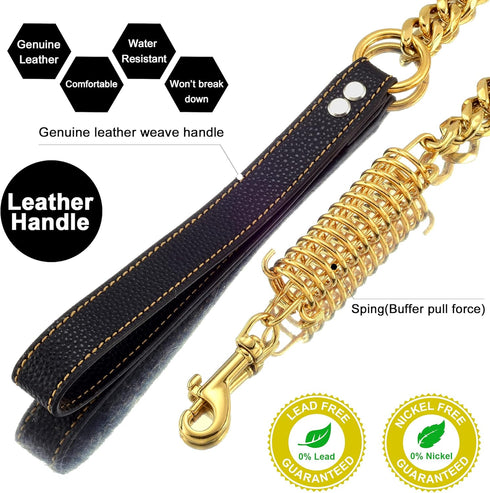 Dog Chain Leash, Heavy Duty Strong Chew Proof 19mm, 2ft 3ft 4ft, Gold Chrome Stainless Steel for Medium Large Dogs