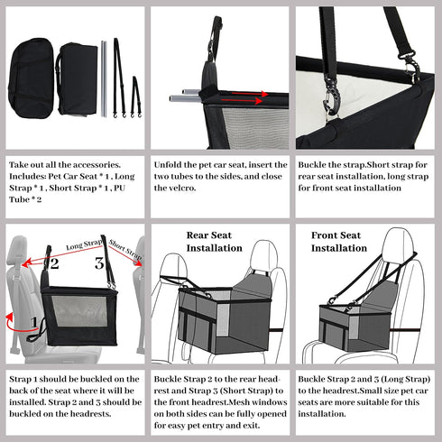 Dog Travel Car Seat Booster with Clip-On Safety Leash, Portable Collapsible Travel Bags for Medium Pets Under 35lb