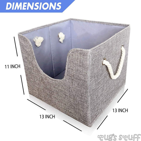 Tug's Stuff Perfect Size Dog Toy Box - Pet Storage Basket for Leash, Blankets, Treats, Clothes, Accessories