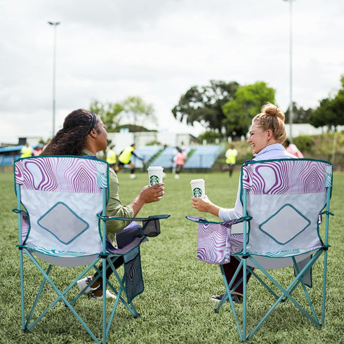 2 Pack 2 Pack) Nazhura Folding Camping Chair with Cooler Pouch, Mesh Backrest and Cup Holder Pocket (Flower