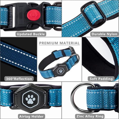 AirTag Dog Collar with Waterproof Holder, Luminous Reflective, Comfortable Durable 1000D Nylon, Fit for Large Active