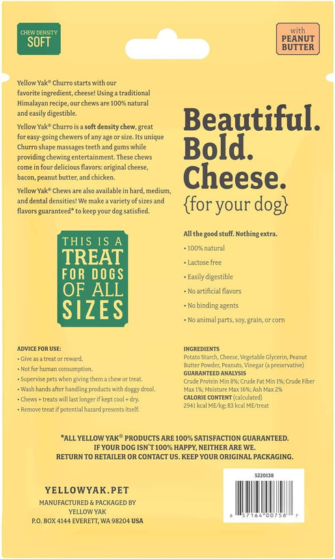 Churro Chew | USA Made | Lactose - Soy - Grain - Gluten Free | for All Dogs | 4 Churro Chews | Real Cheese & Peanut Butter Flavor